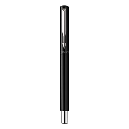 Parker Vector Fountain Pen | Black with Chrome Trim | Medium Nib | Blue Ink | Hangtab 2