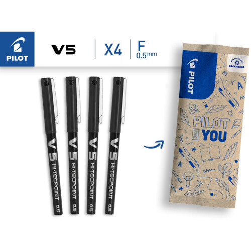 Pilot V5 Liquid Ink Rollerball 0.5mm Tip - Black, 4 Count (Pack of 1) 1