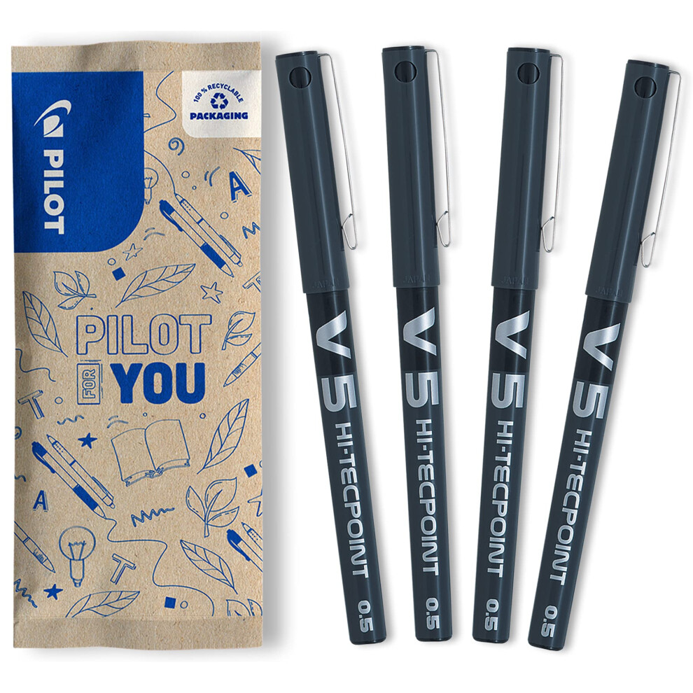 Pilot V5 Liquid Ink Rollerball 0.5Mm Tip - 4 Count (Pack Of 1) Black