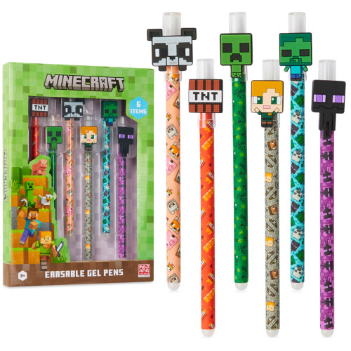 Minecraft Σετ Στυλό Gel Minecraft με Σβήστη, Χρωματιστά Στυλό με Σβήστη 6 Τεμάχια