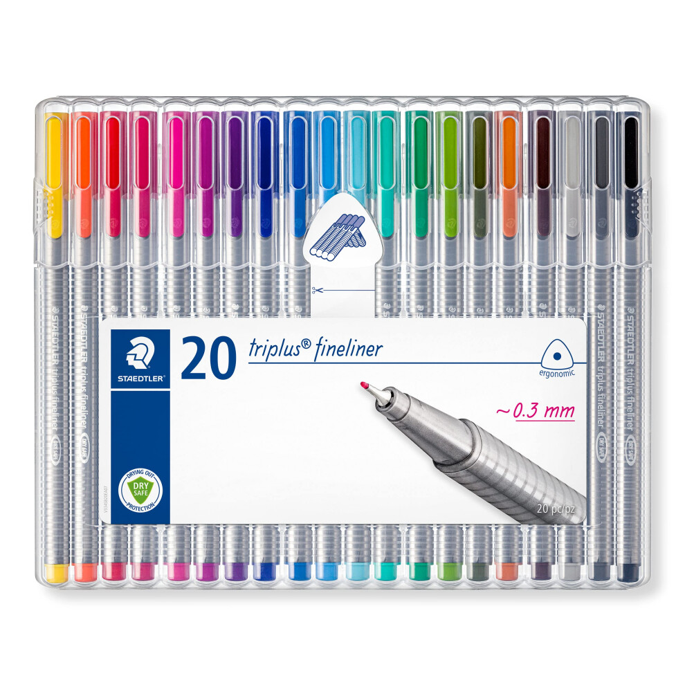 334 SB20 Triplus Fineliner Superfine Pen, 0.3mm Line Width - Assorted Colours (Desktop Box of 20)