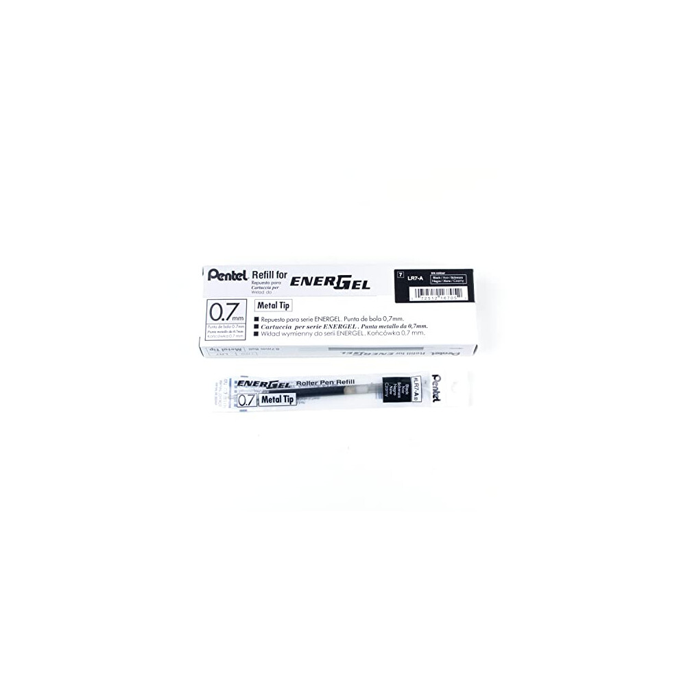 Box of 12 x PENTEL Energel 0.7mm Refill Metal Tip LR7 - Fits Energel Xm, BL77/BL57/BL37 - Black Ink