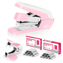 Effortless Standard Desktop Stapler, One Finger Touch Stapling, Suitable for Office Desk Accessories and Home Office Supplies, Pink