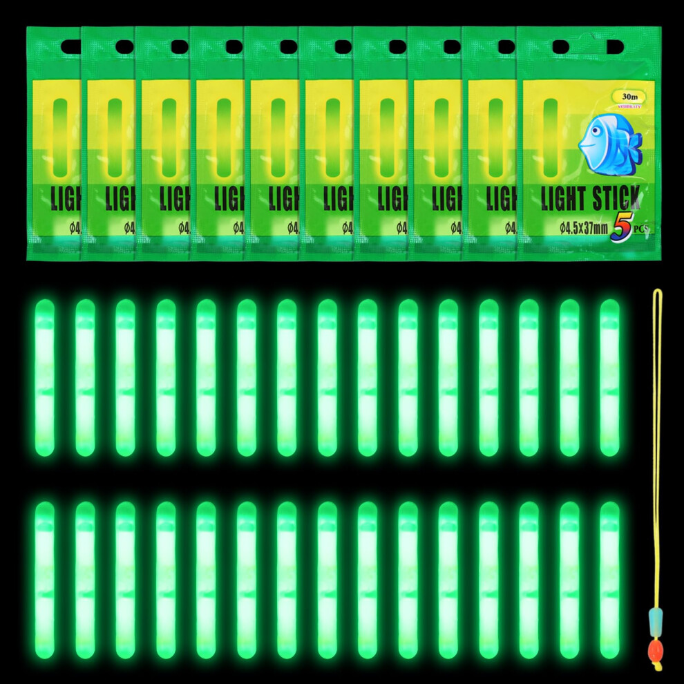 50Pcs Glow Sticks for Fishing Pole, Rod Tip Lights for Night Fishing, Fluorescent Glow Lamp Waterproof Night Fishing Bite Alarm Fishing Lights for