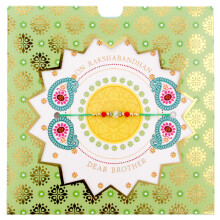 (Green) Rakhi Card Fancy Raksha Bandhan Greeting Card with Rakhi Thread Dora Wrist Band