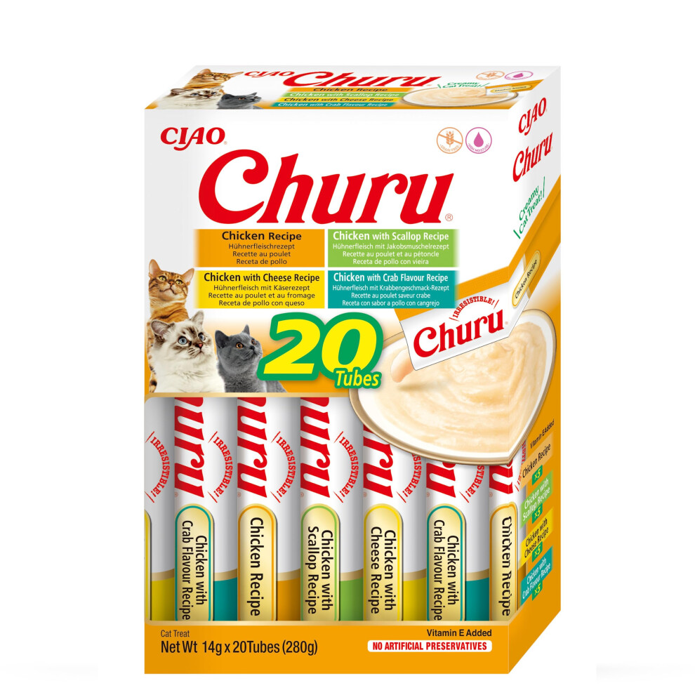 Churu by INABA Cat Treat - Chicken Variety Box - 1 Pack (20 x 14g total) / Soft & Creamy Cat Treat, Delicious & Healthy Snack, PurÃ©e Food Topper,