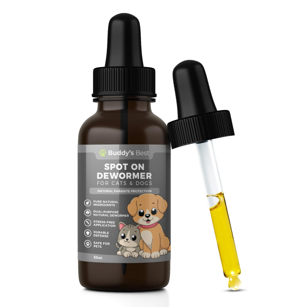Buddy's Best Spot On Dewormer For Cats & Dogs: Dual-Action Cat Worming Treatment, Worming Treatment For Cats, Effective Cat Wormer, Natural Spot On