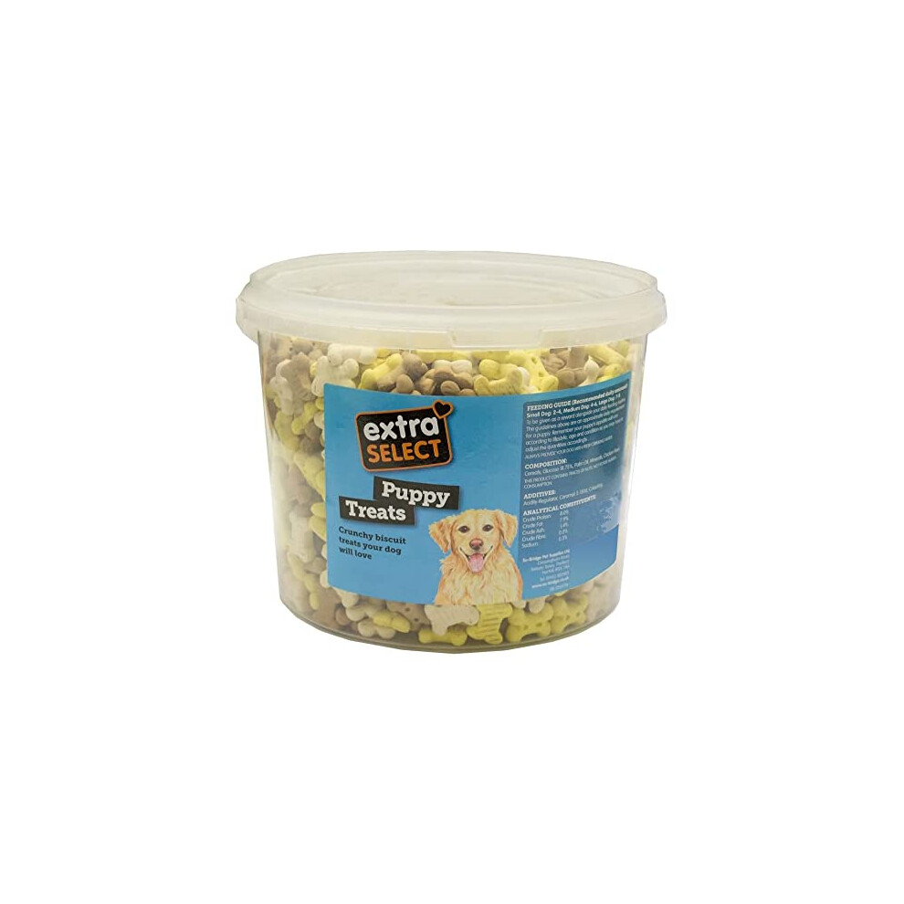 Extra Select Puppy Bones Dog Treat Biscuits In A 3Ltr Bucket (Approx 1070 Biscuits)