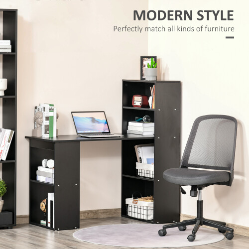 Homcom HOMCOM 120cm Computer Desk Bookshelf Writing Table 6 Shelves Black 2