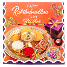 (Purple) Rakhi Card Raksha Bandhan Greeting Card with Rakhi Thread Dora Dori Wrist Band