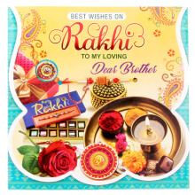 (Green) Rakhi Card Raksha Bandhan Greeting Card with Rakhi Thread Dora Dori Wrist Band