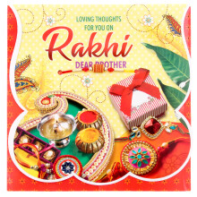 (Orange) Rakhi Card Raksha Bandhan Greeting Card with Rakhi Thread Dora Dori Wrist Band