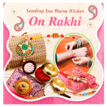 (Pink) Rakhi Card Raksha Bandhan Greeting Card with Rakhi Thread Dora Dori Wrist Band