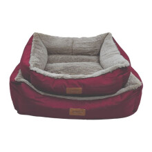 (Small - 60 x 50cm) HugglePets Luxury Plush Dog Lounger - Red & Grey