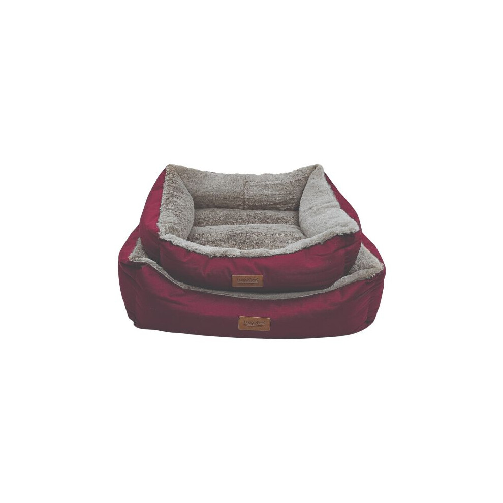 (Small - 60 x 50cm) HugglePets Luxury Plush Dog Lounger - Red & Grey