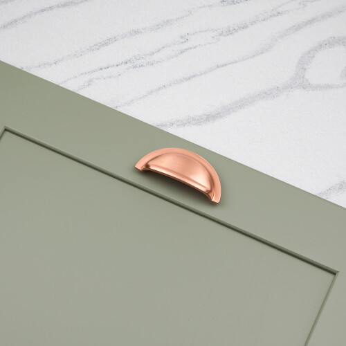 (76mm Cup	) Satin Copper Kitchen Handles Half Moon Cup & Knobs 2