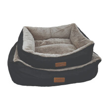 (Small - 60 x 50cm) HugglePets Luxury Plush Dog Lounger - Black & Grey