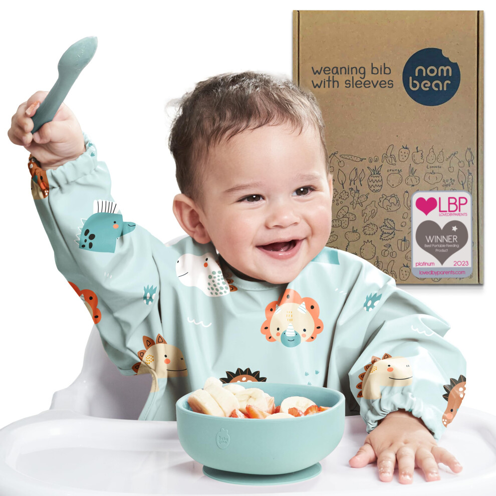 Nombear Baby Weaning Bib With Sleeves - Waterproof Baby Bibs 6-12 Months For Baby Led Weaning, Coverall Bibs For Baby Feeding, Long Sleeve Bibs For Toddler