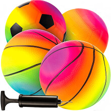 Mini Rainbow Kids, Toddler Football - 5 Inch (Pack of 4) Inflatable Ball Made from Vinyl with Hand Pump Football, Neon Basketball, Soccer Ball, and