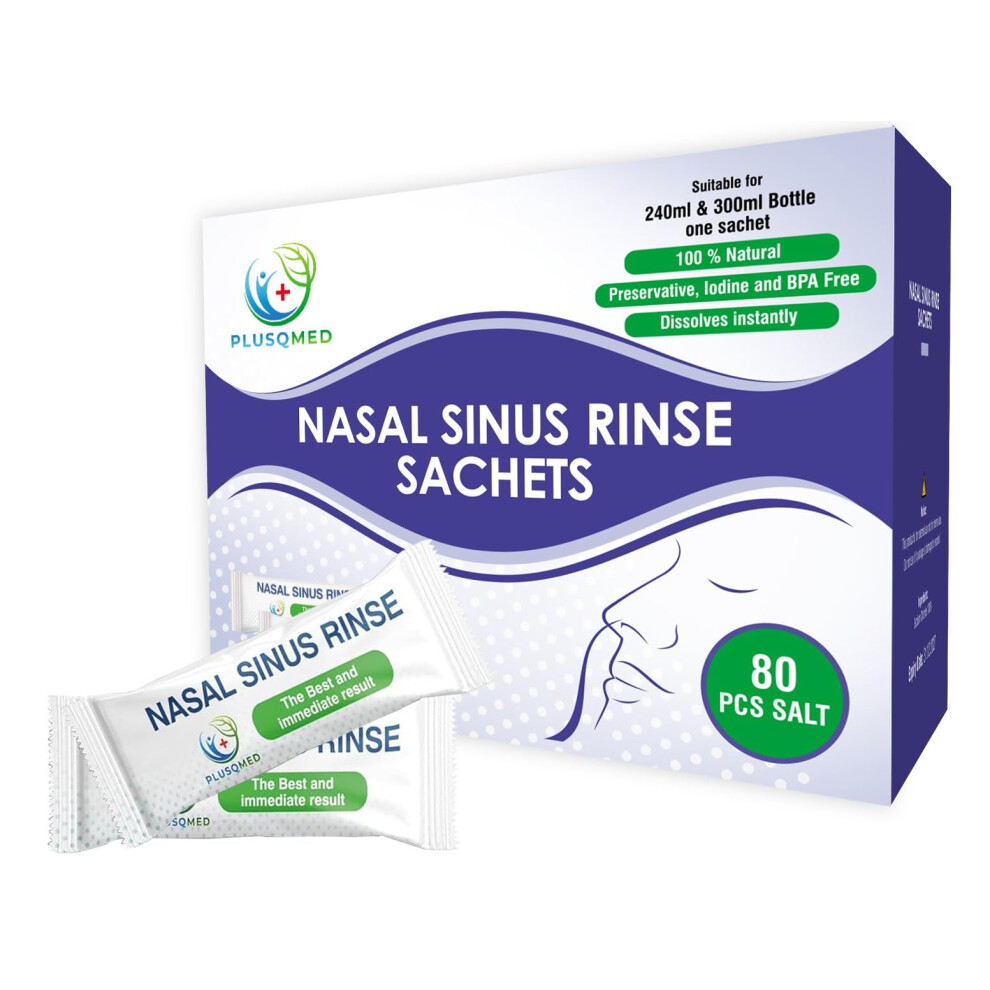 Plusqmed 80 Saline Packets,Nasal Rinse Sachets, Sinus Rinse Sachets,Neti Pot Salt, For 240 Ml Or 300 Ml Bottle Compatible