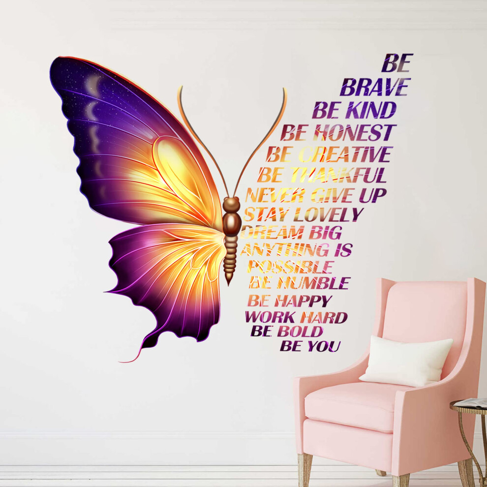 Large Colorful Inspirational Wall Stickers Quotes Vinyl Butterfly Wall Art Stickers Motivational Phrase Positive Saying Wall Stickers For Kids Girls Aomaic