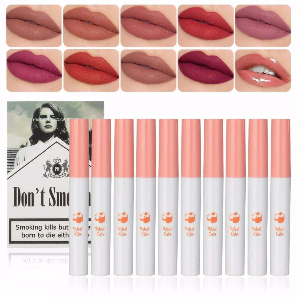 Lana Del Rey Lipstick, Matte Lipstick Sets for Women Long Lasting Plumping Lip Gloss 10 PCS High Pigmented Velvety Waterproof Natural LipStick Makeup