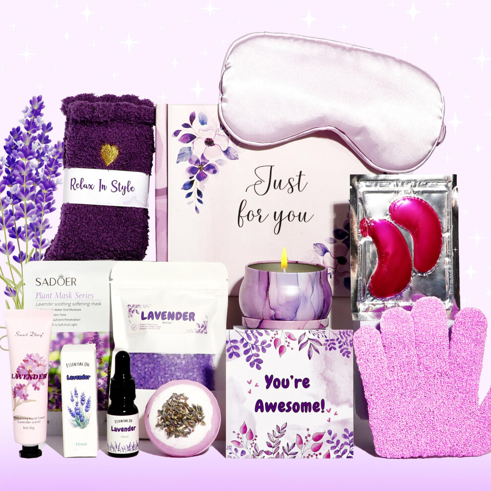 Lavender Gift Set for Women (12 items) - Pamper Gifts for Women Birthday gifts for women Self Care Bath Sets gift for her Baby shower gifts leaving