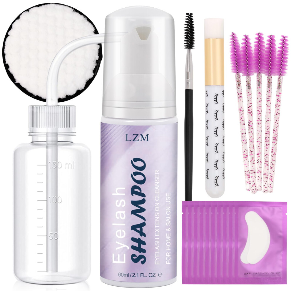 Lash Shampoo Kit Eyelash Cleaning - Lash Wash Cleaning Kit With Wash Bottle For Cluster Lash/Eyelash Extensions/False Lash, Lash Bath, Lash Foam, Lash