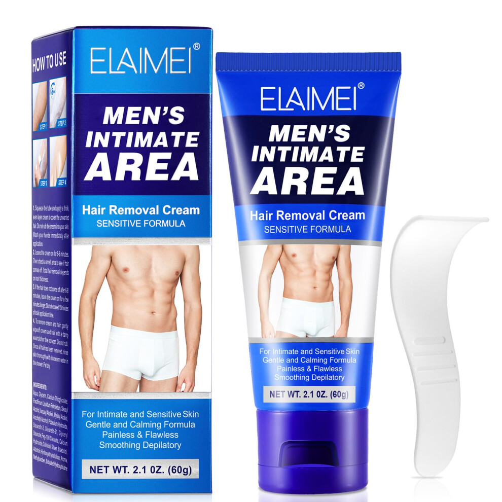Fexpdl Cream Hair Removal For Men 60G Mens Hair Removal Hair Removal For Men Genitals, Painless Hair Remover For Sensitive Skin, Hair Removal
