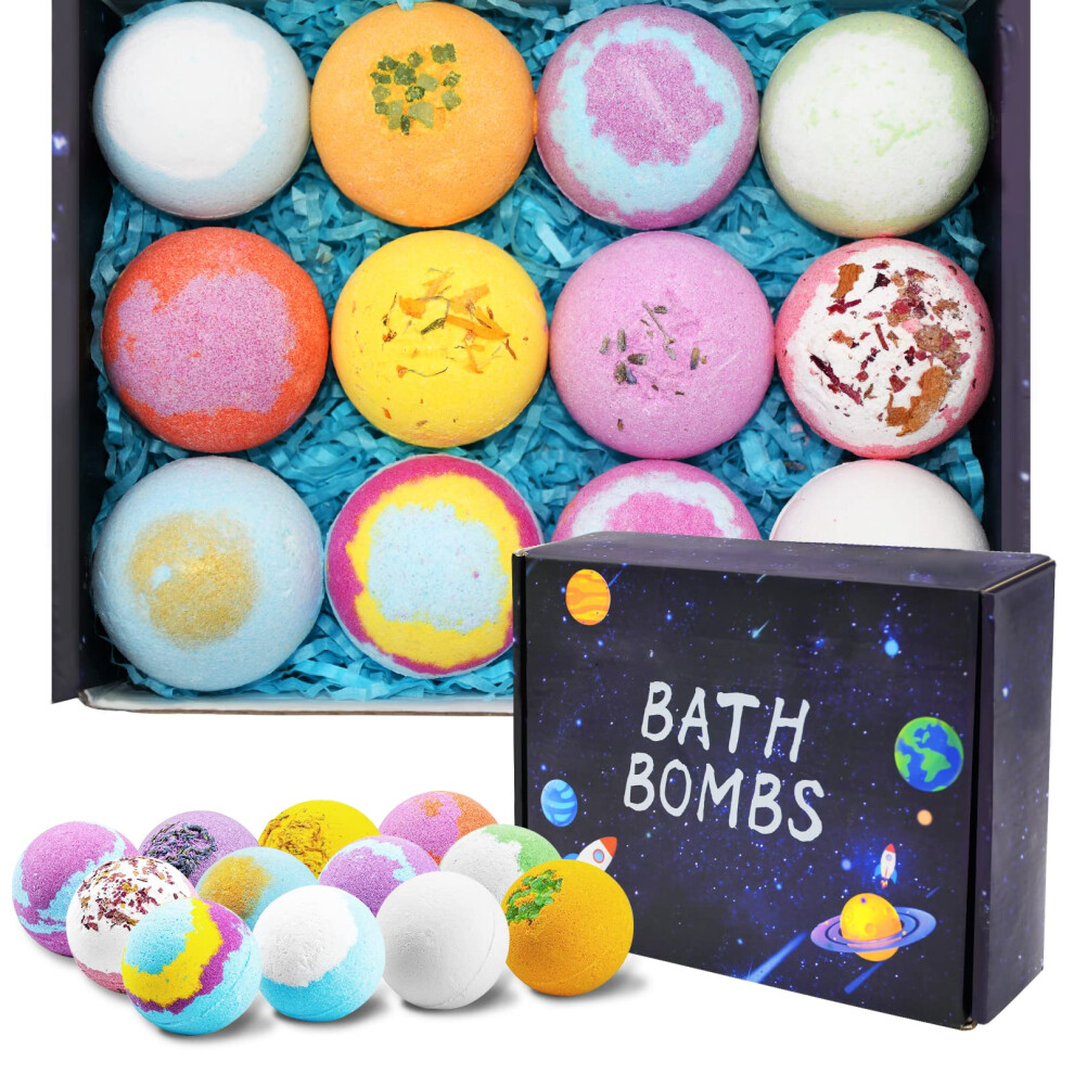 12Pcs Bath Bombs Gift Set, Fizzy Bubble Organic Bath Bombs for Kids Women Men, Handmade Natural Vegan Bath Bombs with Different Organic Essential Oils