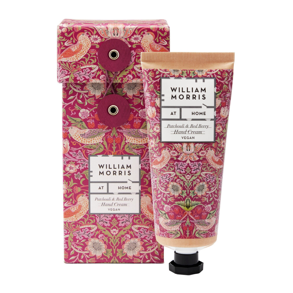 William Morris Red/Cream At Home Patchouli & Berry Hand | Enriched With Shea Butter & Essential Oils | Cruelty Free & Vegan Friendly | 100Ml
