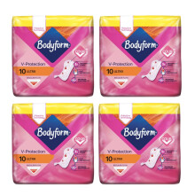 Bodyform 10 Ultra Sanitary Towels without Wings Pack of 4, 40 (10x4 Pads) Period Pads, Regular Flow Cour-V Ultra (Pack of 4) - SecureFit Leakage