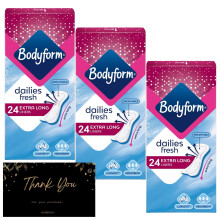 Bodyform Extra Long Panty Liners for Women | 3 Pack x 24 Bodyform Extra Long Dailies per Pack