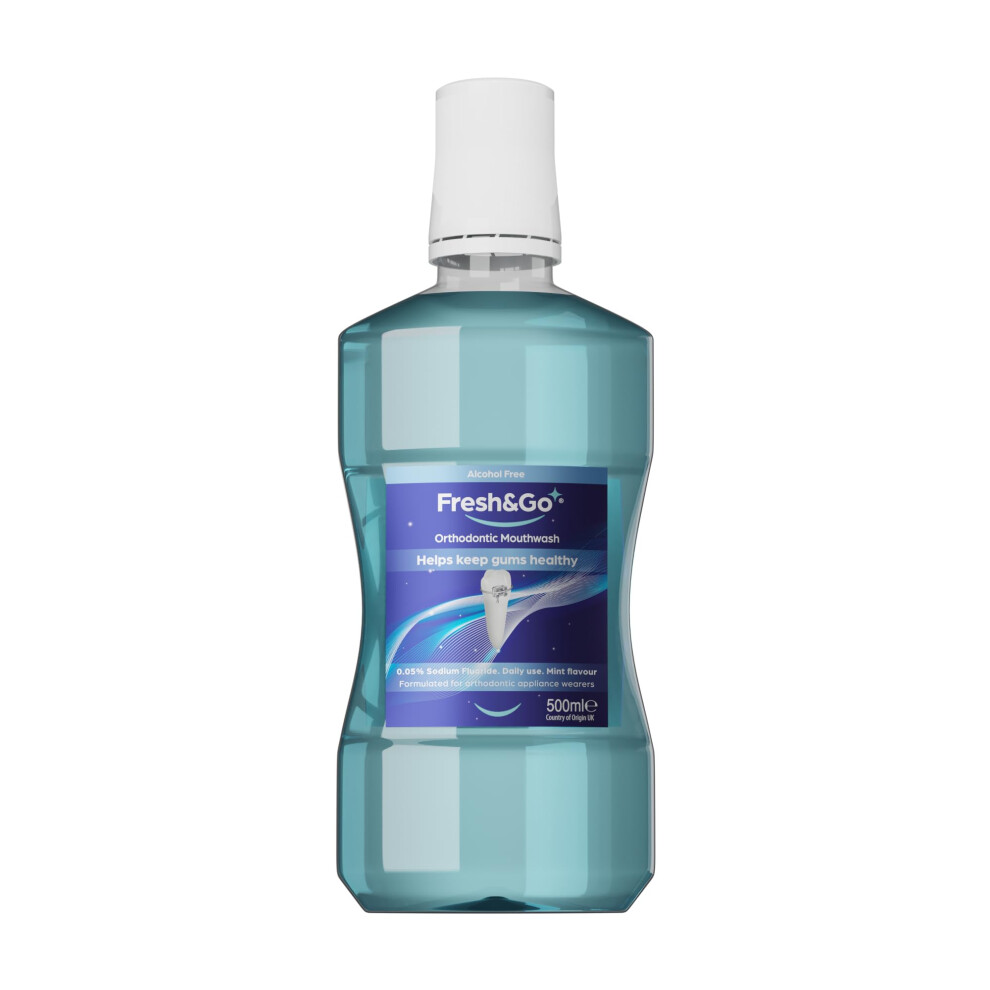 Fresh & Go Orthodontic Fluoride Daily Mouthwash - Recommended For Orthodontic Braces - Clinically Proven Cavity Protection & Tooth Decay Prevention