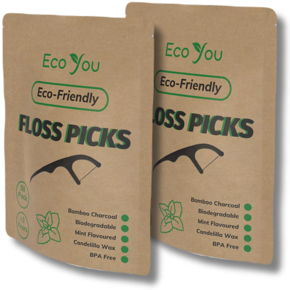 Ecoyou | Biodegradable Floss Picks | 100 Count (Pack Of 2) | Floss Sticks Dental | Bamboo Floss | Flossing Sticks Pick | Floss Picks Biodegradables | Dental