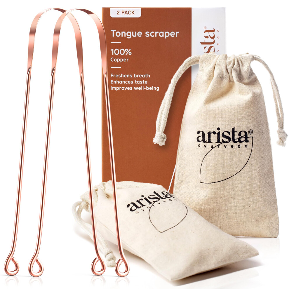 Arista Ayurveda Arista Tongue Scraper 2 Pack, Tongue Cleaners, Copper Tongue Scraper, Ayurveda Products, Bad Breath Treatment For Adults, Copper Tongue Scrapers For