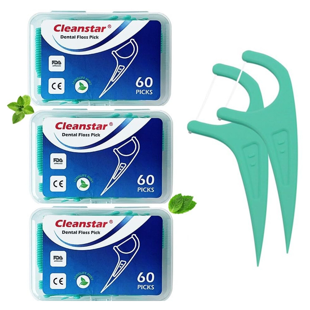 Den-Care Fda & Ce Certified 180Pcs Mint Flavoured Floss Picks, Shred Resistant Floss Sticks,Tooth Picks,Teeth Cleaning Picks, Strong Dental Floss, Pack