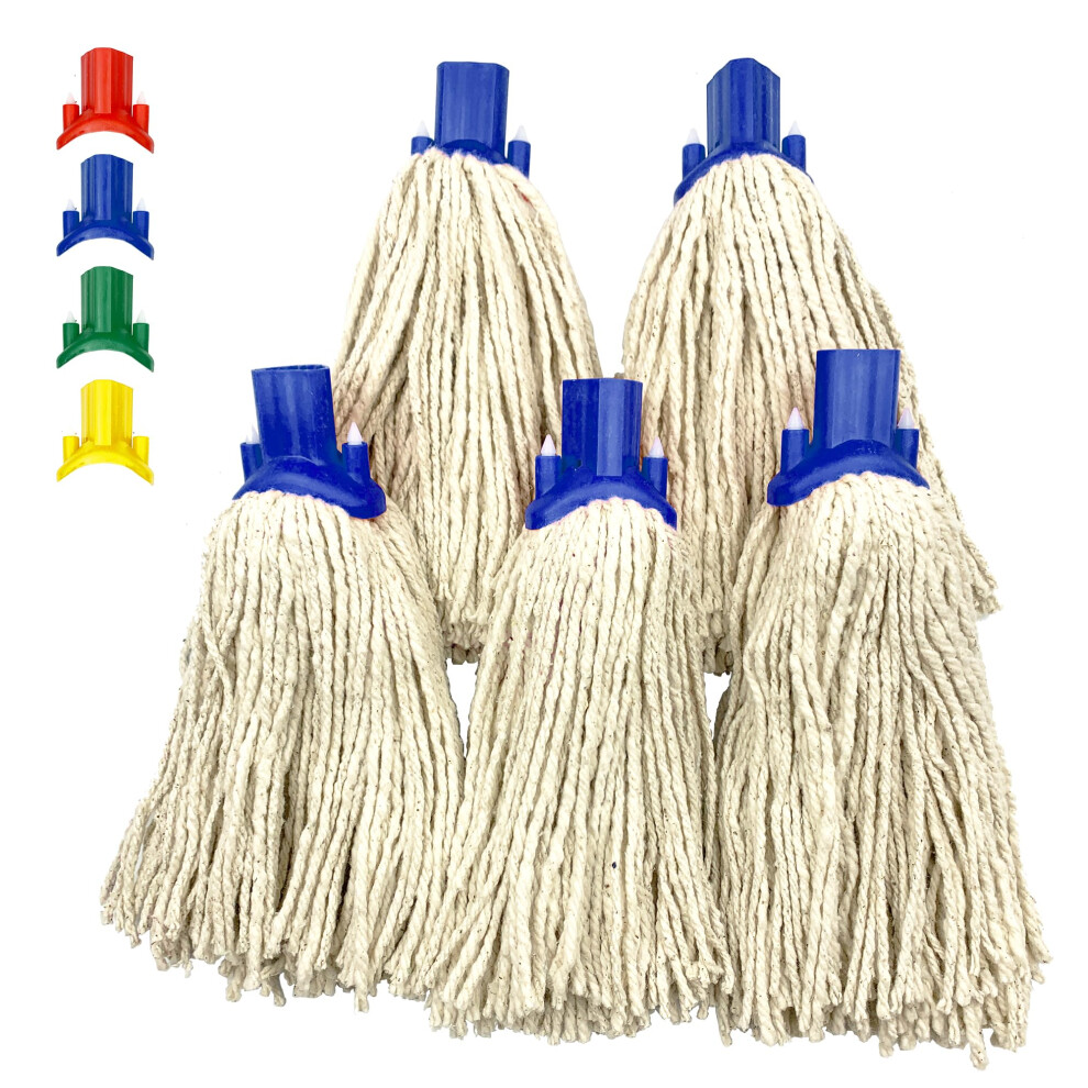 Tdbs The Dustpan And Brush Store Store Colour-Coded Cotton Mop Heads Replacement - Self-Threading Socket No.12 Py (Blue), Universal 22Mm Fitting, Pack Of 5 Blue