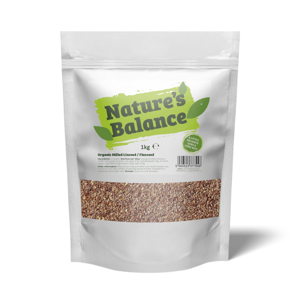 Nature's Balance Organic Milled Flaxseed 1Kg - Gluten Free High Fibre Ground Linseed Flax Seed Powder