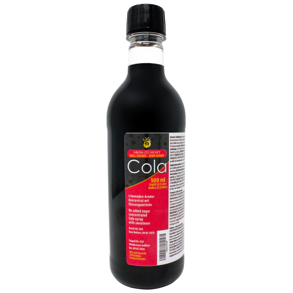 Zero Cola Soda Syrup Concentrate 500 ml from Aromhuset - Make 12.5 Litres of Sugar-Free Soft Drink by Adding Flavouring to Carbonated Sparkling Fizzy