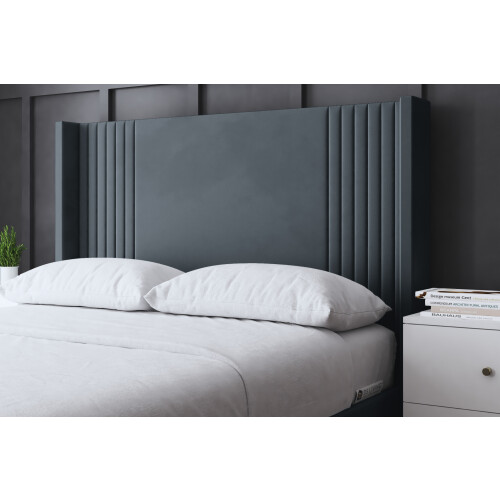 DS Living (Small Single, Steel) Elara Winged Paneled Upholstered Bed 2