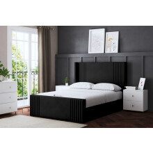 (Small Single, Black) Elara Winged Paneled Upholstered Bed