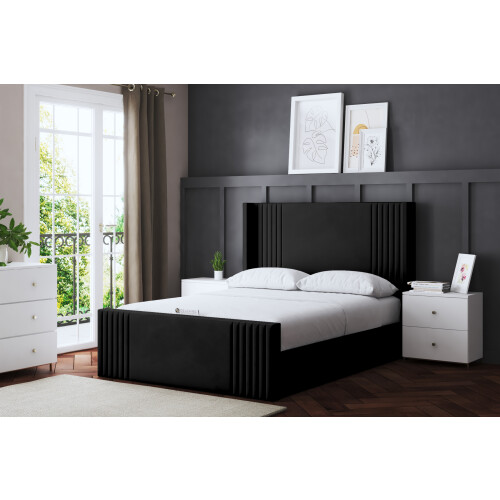 DS Living (Small Single, Black) Elara Winged Paneled Upholstered Bed