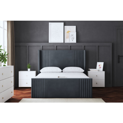 DS Living (Small Double, Steel) Elara Winged Paneled Upholstered Bed 1