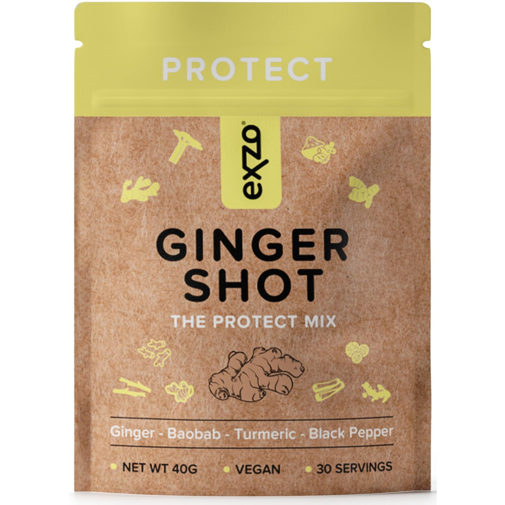 Ginger Shot with Turmeric and Black Pepper Powder, Vitamin C and Zinc - 30 Shots