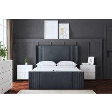(King, Steel) Elara Winged Paneled Upholstered Bed