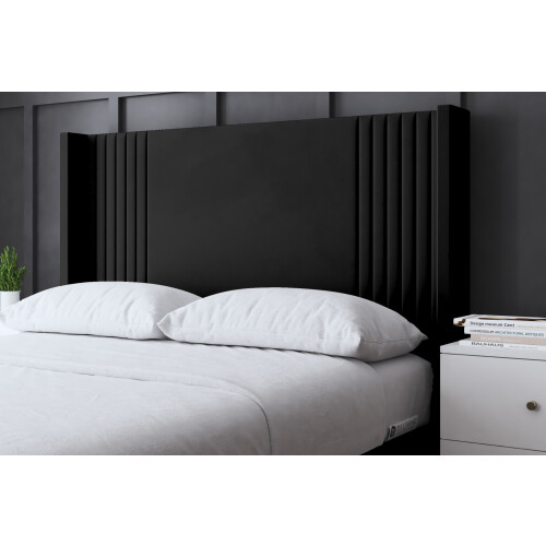 DS Living (Super King, Black) Elara Winged Paneled Upholstered Bed
