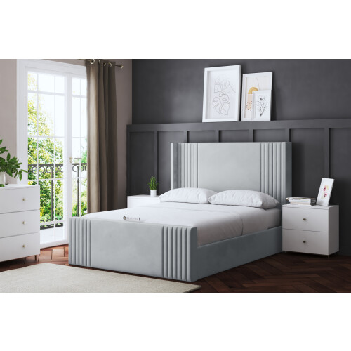DS Living (Single, Silver) Elara Winged Paneled Upholstered Bed