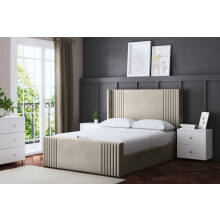 (Single, Cream) Elara Winged Paneled Upholstered Bed