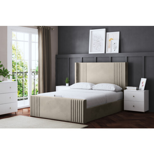 DS Living (Single, Cream) Elara Winged Paneled Upholstered Bed